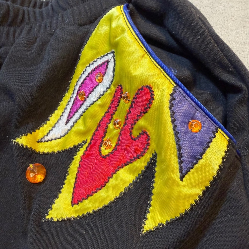 Vintage 80s Art to Wear Embellished Knit Pants Black Abstract Applique M comfort - Picture 6 of 12